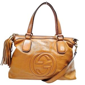 Gucci Soho Brown Tan EUC Patent Leather 2 Way Satchel Crossbody Bag With Tassel